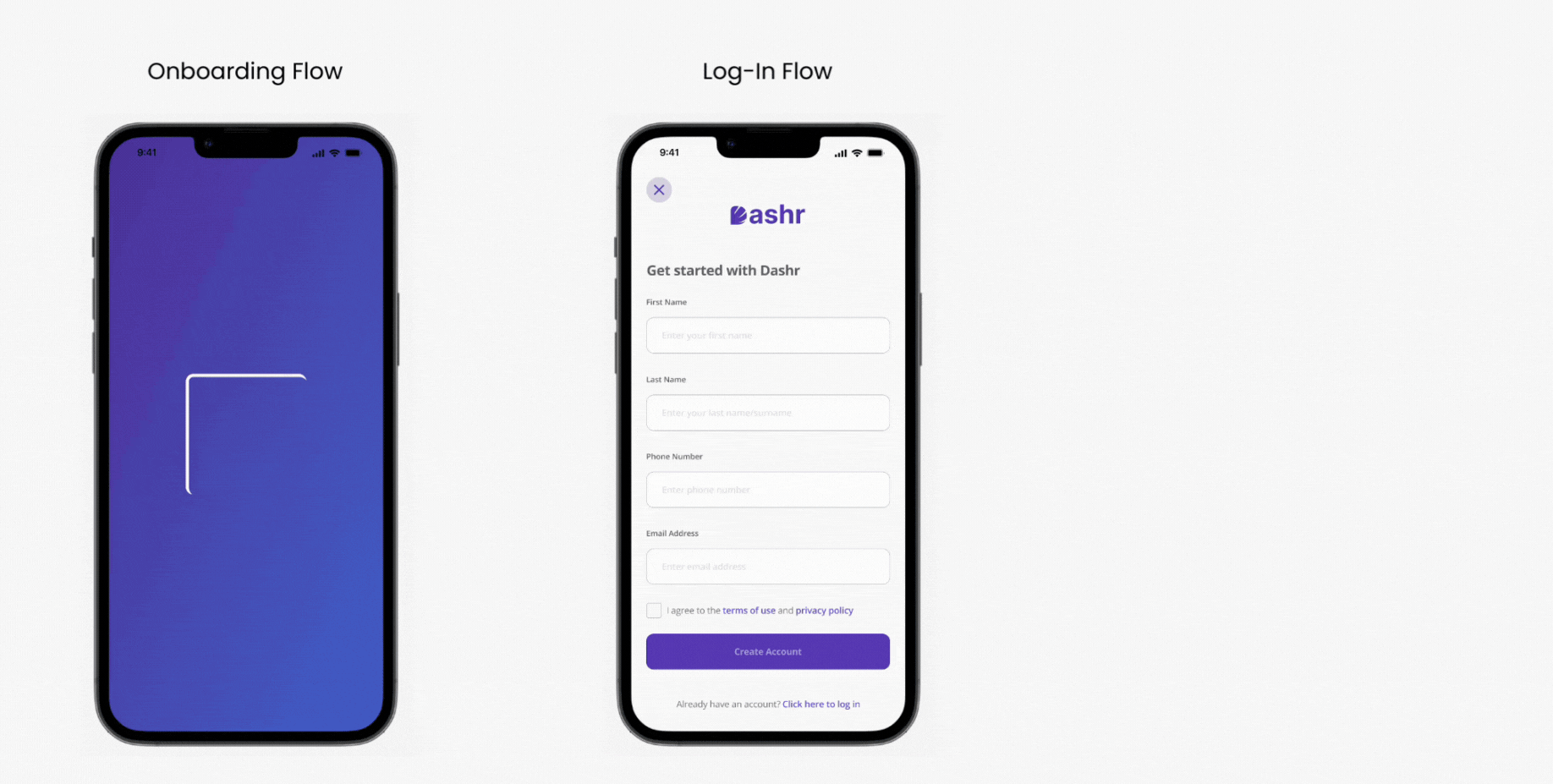 Dashr Onboarding prototype