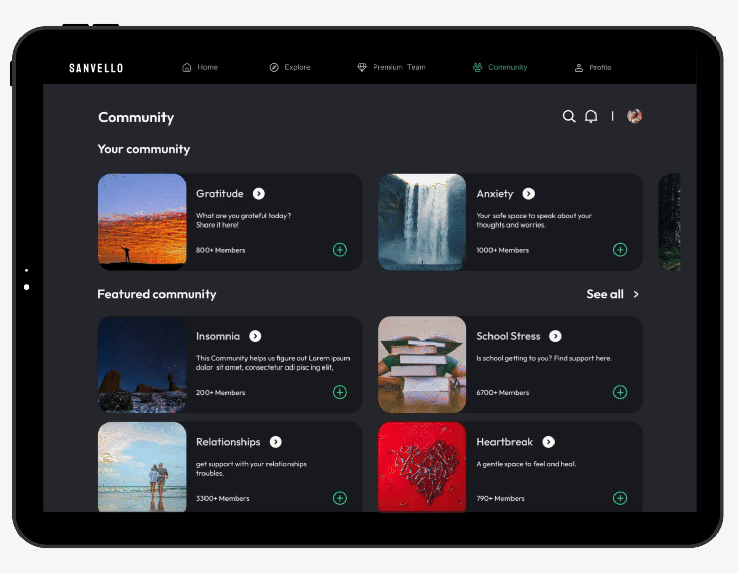 Sanvello Community Feature